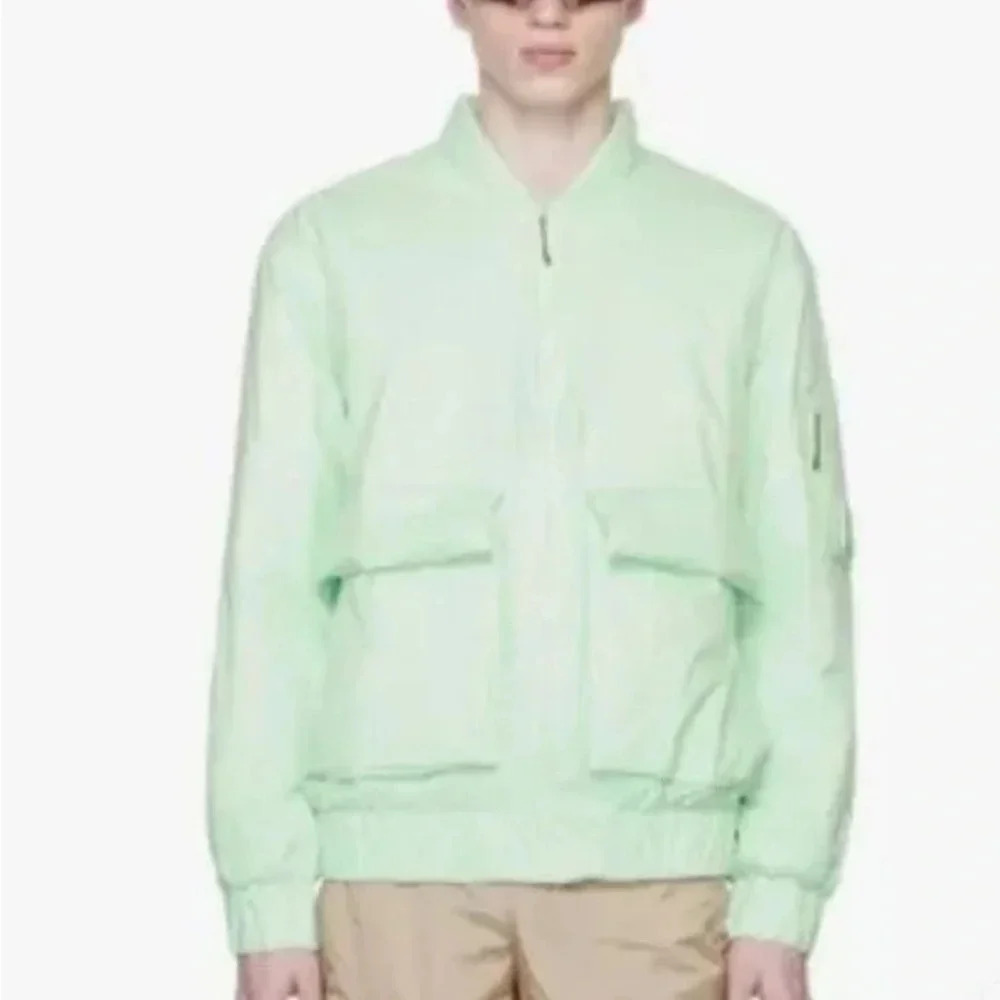 NWT Rains Fuse Bomber Jacket Unisex Mineral Size XS Oversized - Picture 11 of 13
